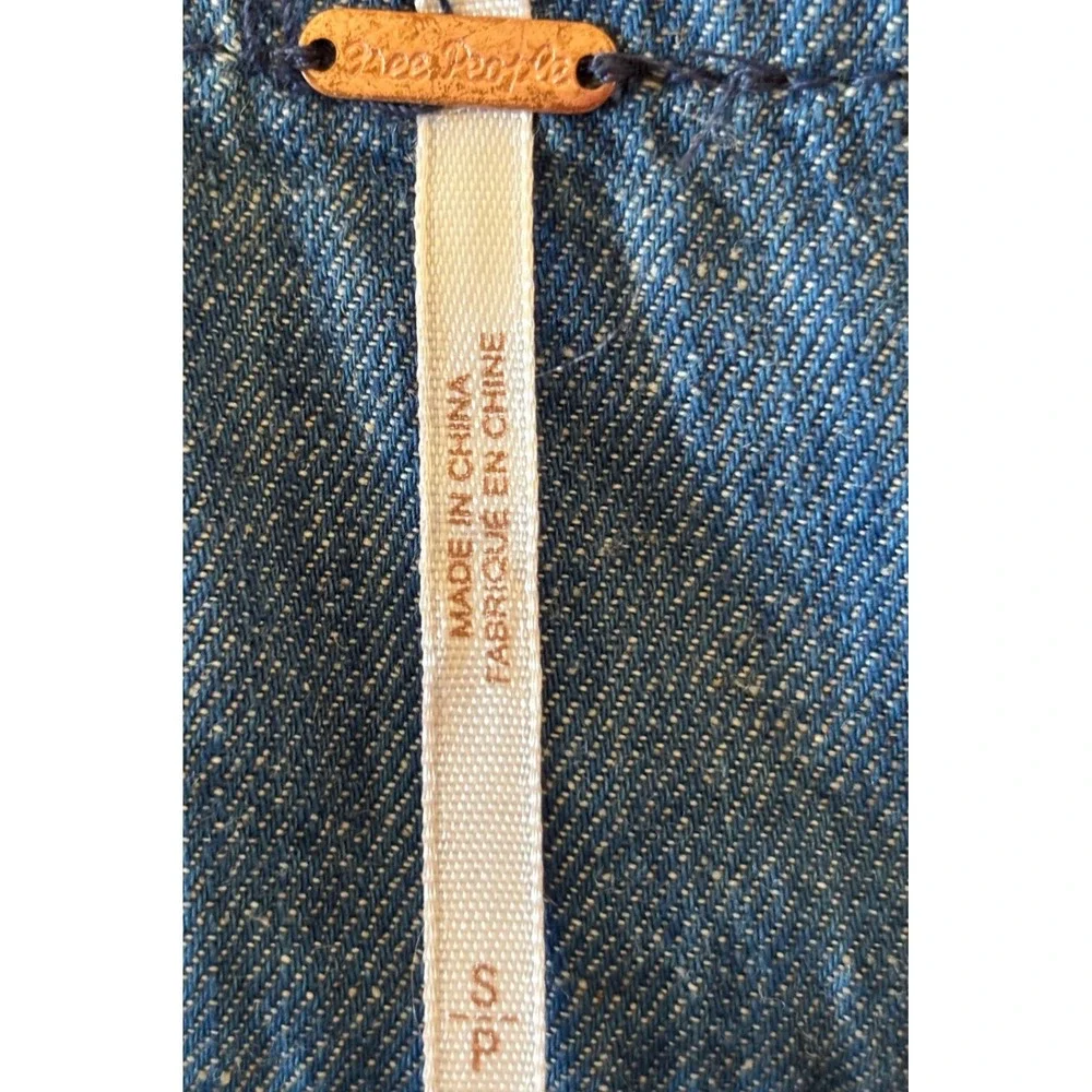 Free People Denim Mini Dress‎ Blue Cotton Linen Sleeveless Tiered Boho Small
